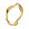 Gold ring with a wavy design on a white background